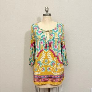 NATURAL LIFE Maribel Blouse Multicolor Floral Puff Sleeve Boho Summer